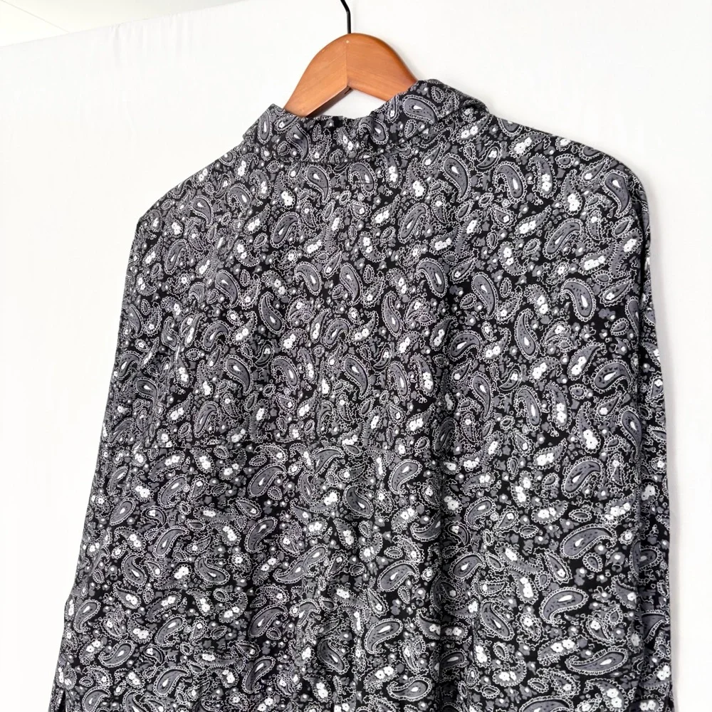 Vintage Frank Paisley Button Up Long Sleeve Shirt Size‎ L Black Gray Mens